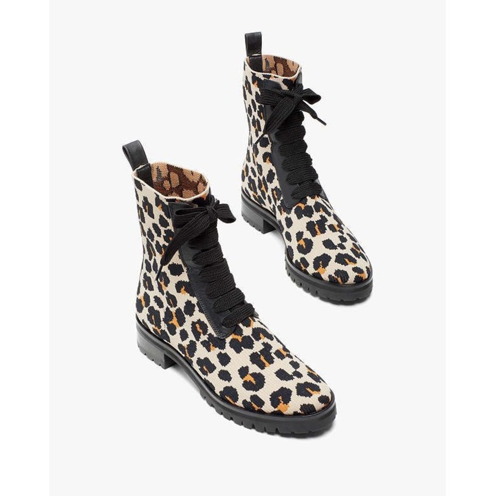 Kate Spade Merigue Knit Cheetah Print Leather Sock Combat New Sz 8B